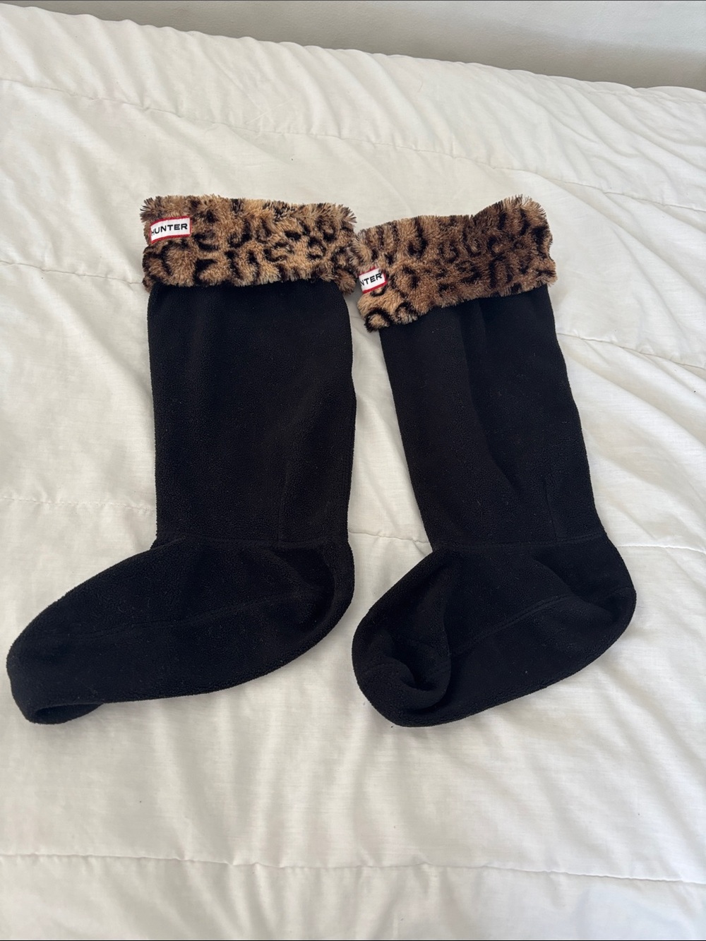 Hunter Black Boot Liners with Leopard Faux Fur Cuff
